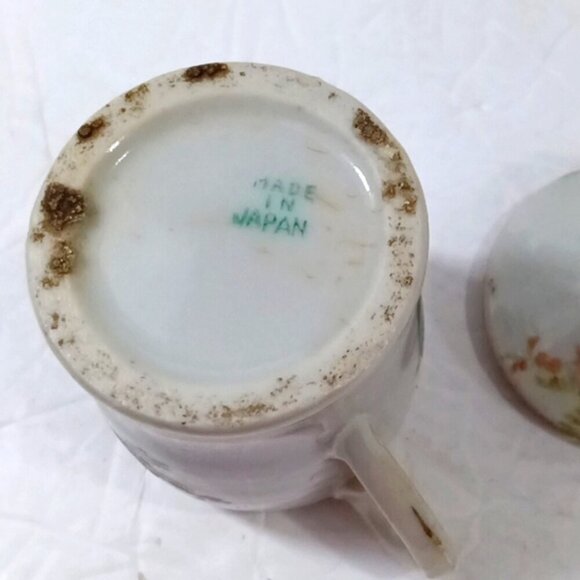 Antique Japanese Mini Teapot & Lidded 2-Handled Pot Goat Cart & Flowers Decor - Picture 12 of 13